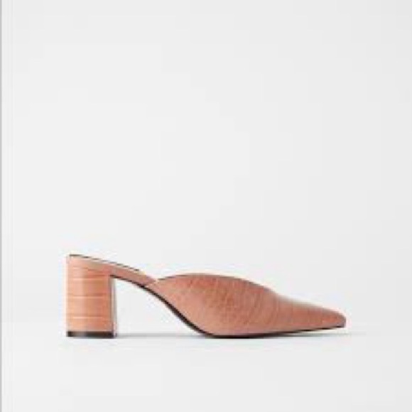 ZARA peachy pink crocodile skinned mule heel sz 40 - Picture 5 of 10